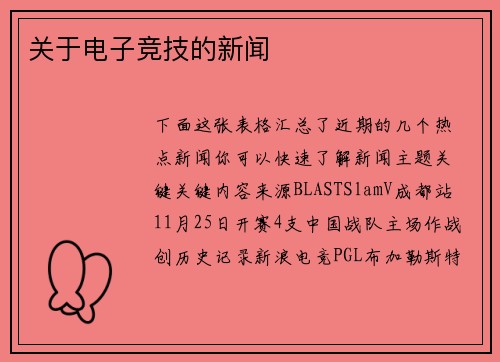 关于电子竞技的新闻